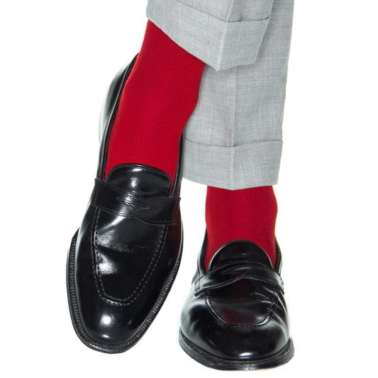 Red Solid Wide Ribbed Cashmere Wool Blend Sock