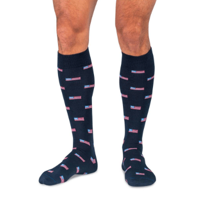 Boardroom Socks - American Flag Dark Navy Merino Wool Over the Calf