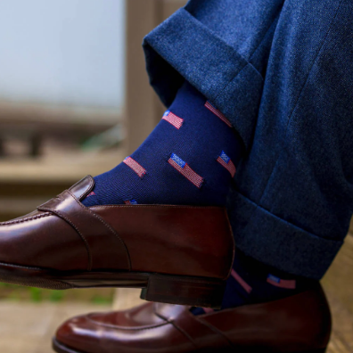 Boardroom Socks - American Flag Navy Cotton Over the Calf