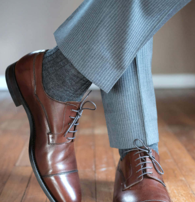 Boardroom Socks - Grey Heather Merino Wool Mid Calf