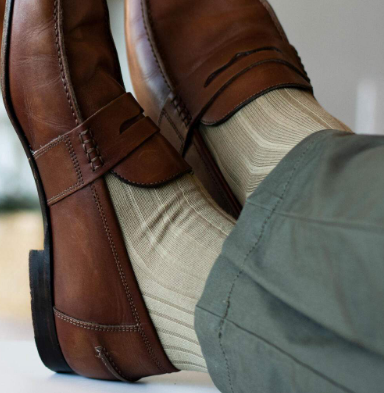 Boardroom Socks - Khaki Pima Cotton Over the Calf