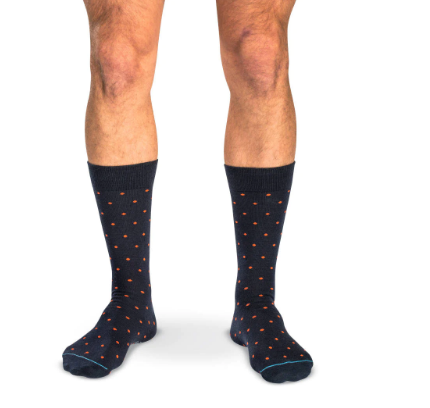 Boardroom Socks - Orange Dots on Navy Merino Wool Mid Calf
