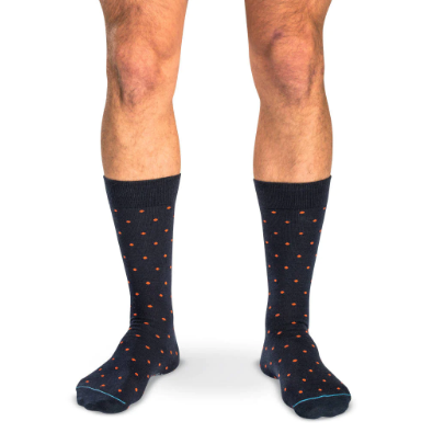 Boardroom Socks - Orange Dots on Navy Merino Wool Mid Calf