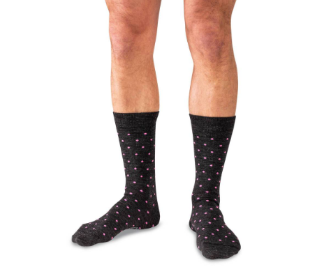 Boardroom Socks - Pink Dots on Charcoal Merino Wool Mid Calf