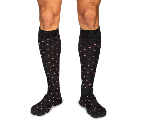Boardroom Socks - Pink Dots on Charcoal Merino Wool Over the Calf