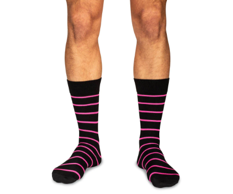 Boardroom Socks - Pink Stripes on Black Cotton Mid Calf Dress Socks