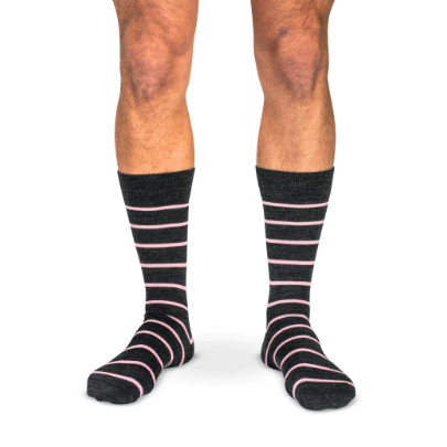 Boardroom Socks - Pink Stripes on Charcoal Merino Wool Mid Calf