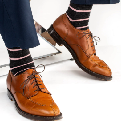 Boardroom Socks - Pink Stripes on Charcoal Merino Wool Over the Calf