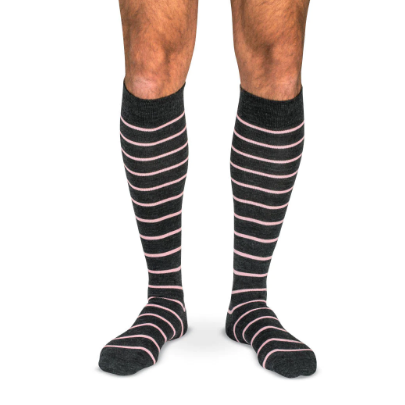 Boardroom Socks - Pink Stripes on Charcoal Merino Wool Over the Calf