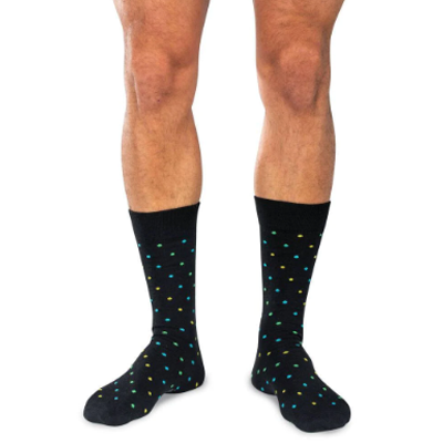 Boardroom Socks - Tri-Color Dots on Black Merino Wool Mid Calf