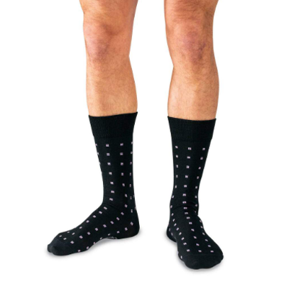 Boardroom Socks - Purple Square Knots on Black Merino Wool Mid Calf