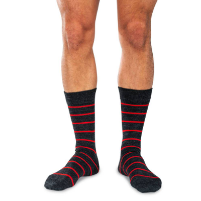 Boardroom Socks - Red and Charcoal Striped Merino Wool Mid Calf