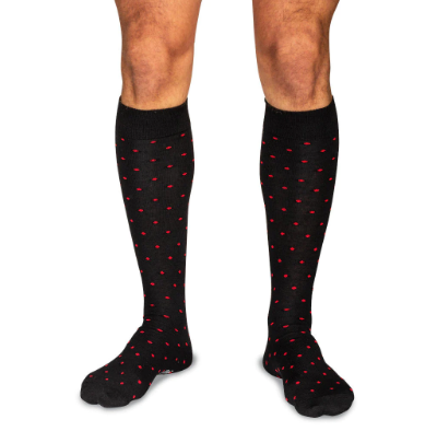Boardroom Socks - Red Dots on Black Merino Wool Over the Calf