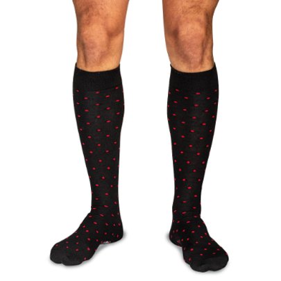 Boardroom Socks - Red Dots on Black Merino Wool Over the Calf