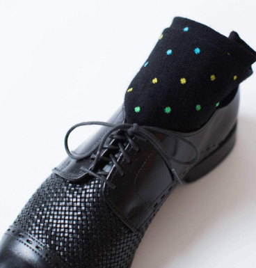 Boardroom Socks - Tri-Color Dots on Black Merino Wool Over the Calf