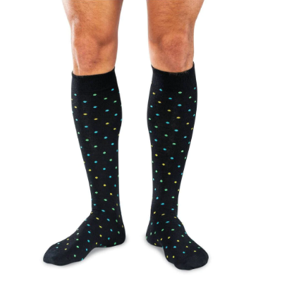 Boardroom Socks - Tri-Color Dots on Black Merino Wool Over the Calf