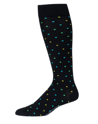 Boardroom Socks - Tri-Color Dots on Black Merino Wool Over the Calf