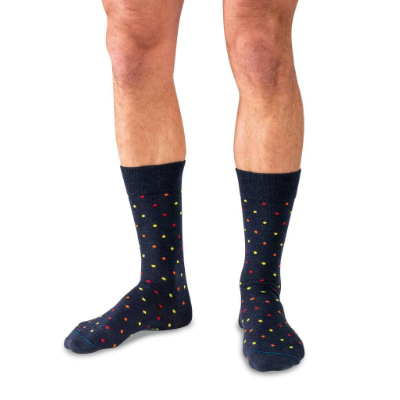 Boardroom Socks - Tri-Color Dots on Navy Merino Wool Mid Calf