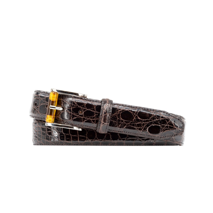 Wallace 2 Buckle Glazed Genuine Freshwater Crocodile Leather Belt by Martin Dingman