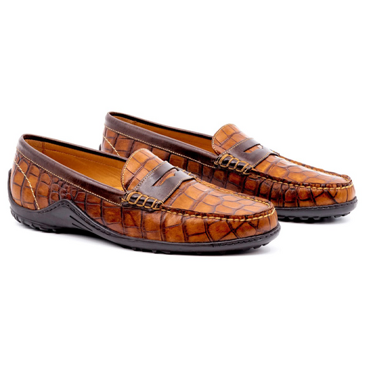 Bill Hand Finished Alligator Grain Leather Penny Loafers by Martin Dingman