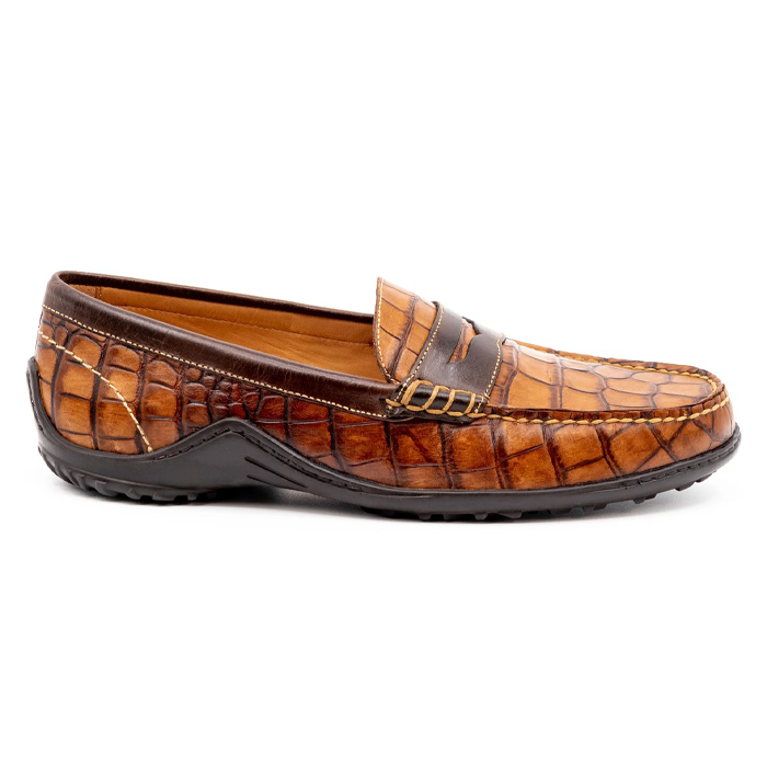 Bill Hand Finished Alligator Grain Leather Penny Loafers by Martin Dingman
