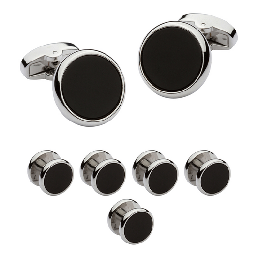 Round Onyx Silver Stud Set