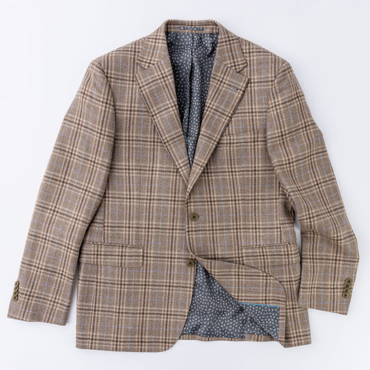 Tan Plaid with Blue and Lavender Deco Wool Sport Coat