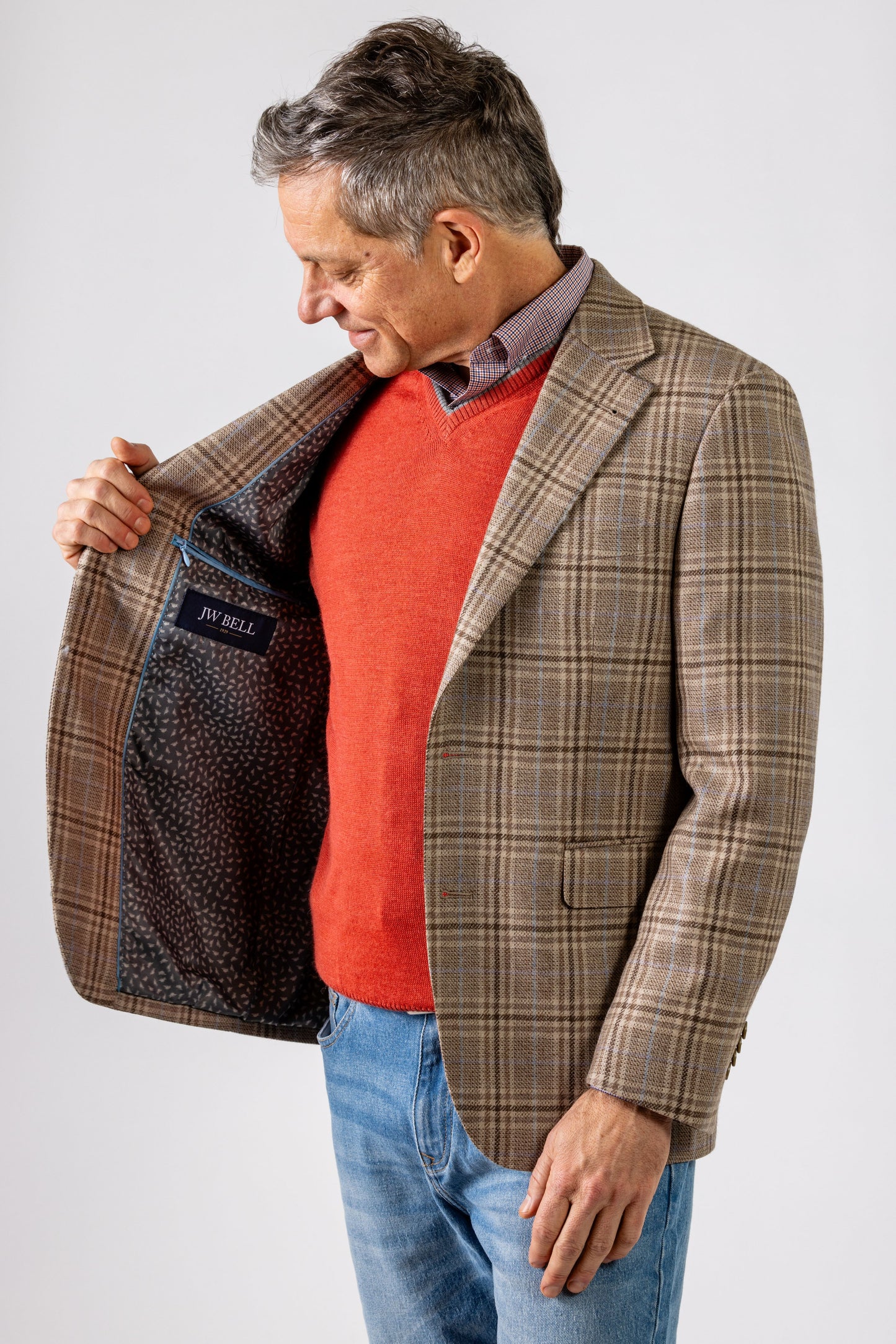 Tan Plaid with Blue and Lavender Deco Wool Sport Coat