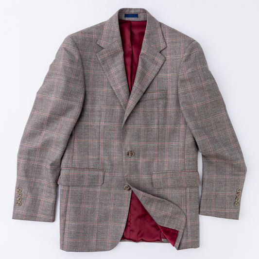 Wool-Silk-Linen Tan Windowpane Sport Coat