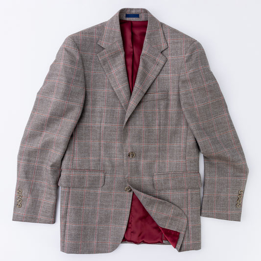 Tan Windowpane Wool, Silk & Linen Sport Coat