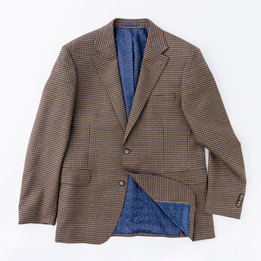 Tan Check Blue Windowpane Wool Sport Coat