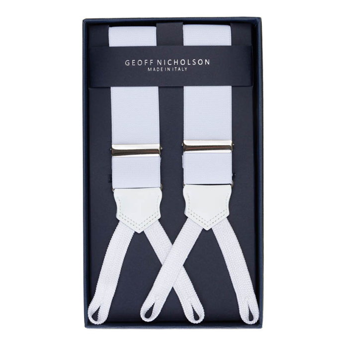 Italian Made Solid White Suspenders